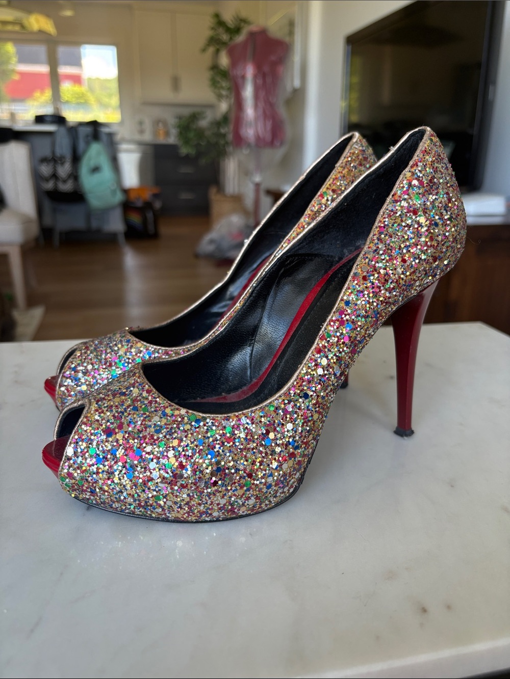 Women’s Multicolor Glitter Peep-Toe High Heels